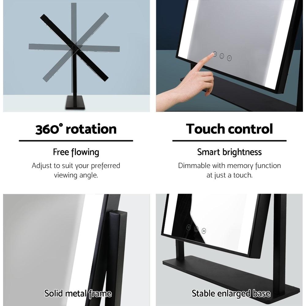 Embellir Makeup Mirror 25x30cm Hollywood Vanity with LED Light Rotation Black - Harrogates