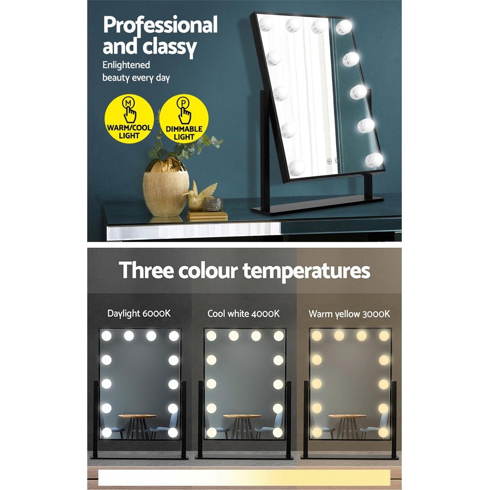 Embellir Makeup Mirror 30x48cm Hollywood Vanity with LED Light Rotation Tabletop - Harrogates