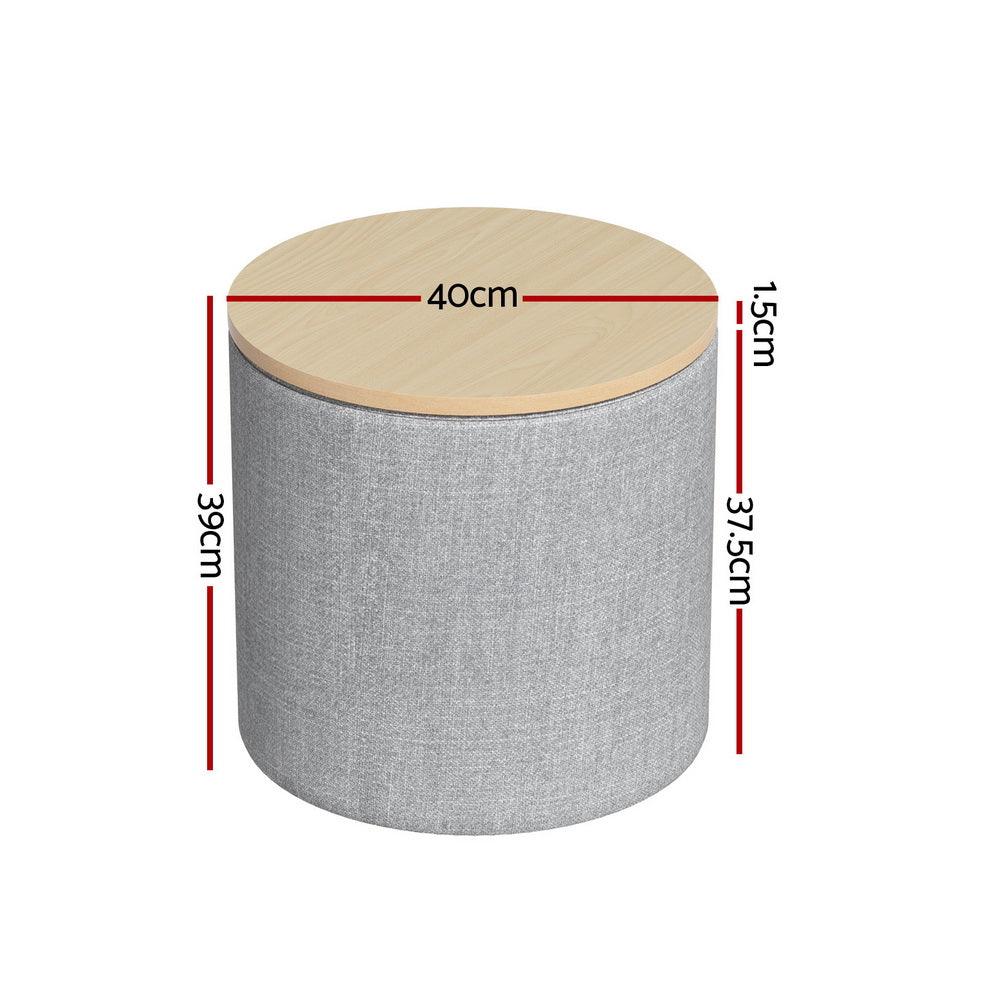 Artiss Storage Ottoman Blanket Box 40cm Linen Round Grey - Harrogates
