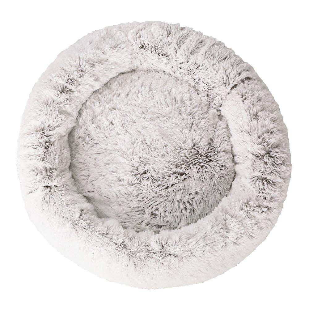 i.Pet Pet Bed Dog Cat 110cm Calming Extra Large Soft Plush White Brown - Harrogates