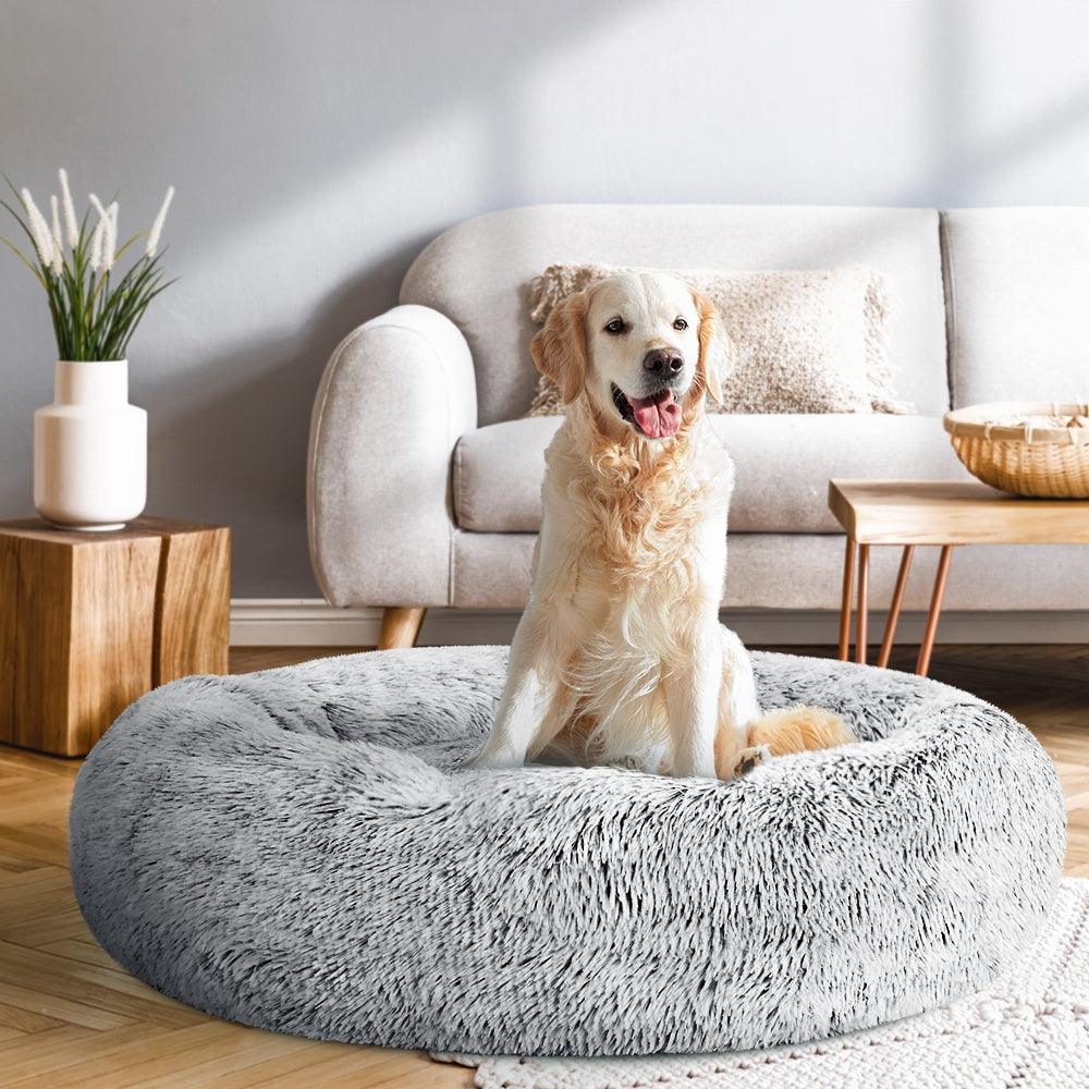 i.Pet Pet Bed Dog Cat 90cm Large Calming Soft Plush Light Charcoal - Harrogates