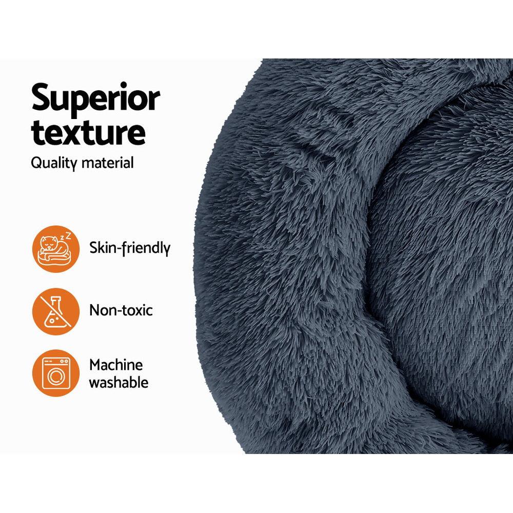 i.Pet Pet Bed Dog Cat 90cm Large Calming Soft Plush Bed Dark Grey - Harrogates
