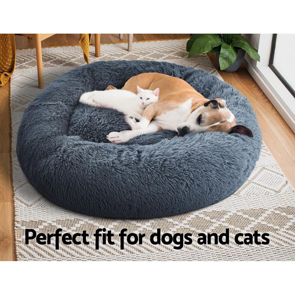 i.Pet Pet Bed Dog Cat 90cm Large Calming Soft Plush Bed Dark Grey - Harrogates