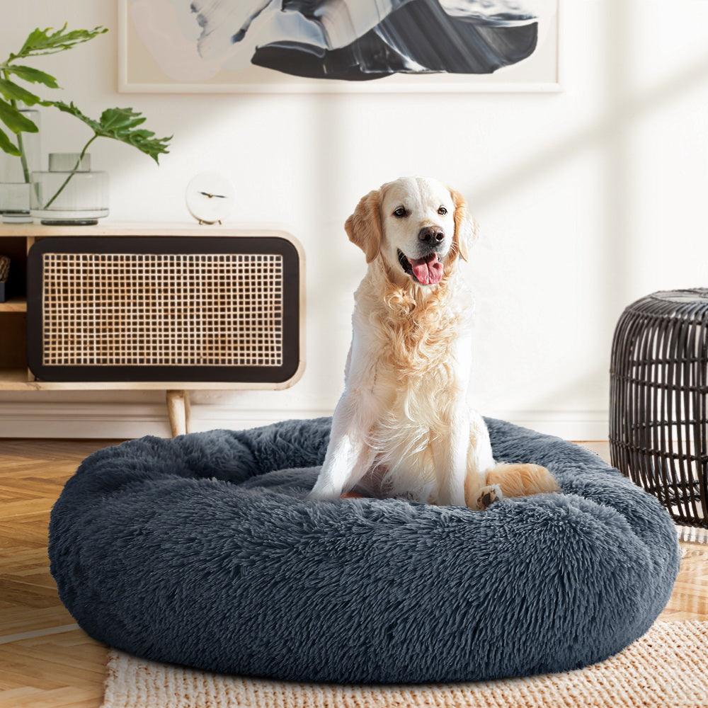 i.Pet Pet Bed Dog Cat 90cm Large Calming Soft Plush Bed Dark Grey - Harrogates