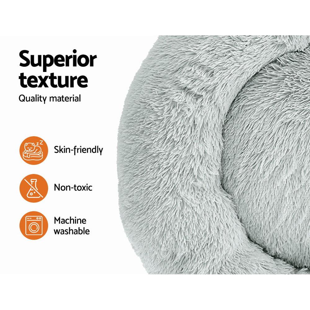 i.Pet Pet Bed Dog Cat 90cm Large Calming Soft Plush Light Grey - Harrogates