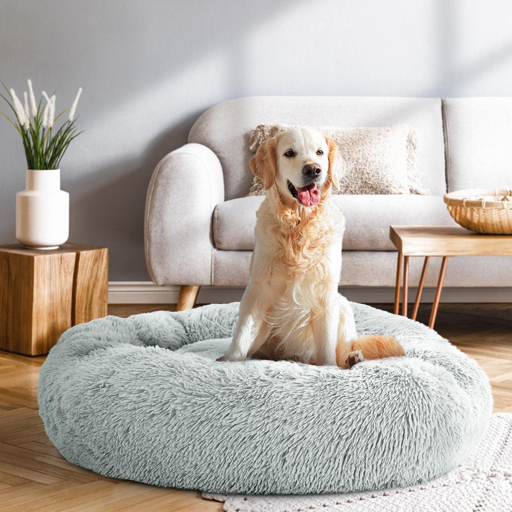 i.Pet Pet Bed Dog Cat 90cm Large Calming Soft Plush Light Grey - Harrogates
