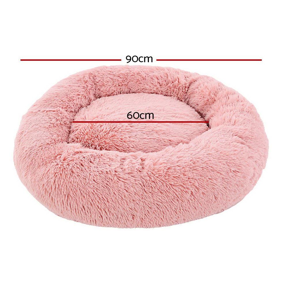 i.Pet Pet Bed Dog Cat 90cm Large Calming Soft Plush Pink - Harrogates