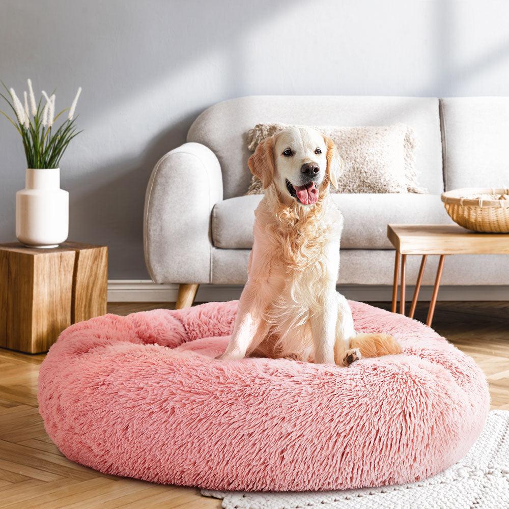 i.Pet Pet Bed Dog Cat 90cm Large Calming Soft Plush Pink - Harrogates