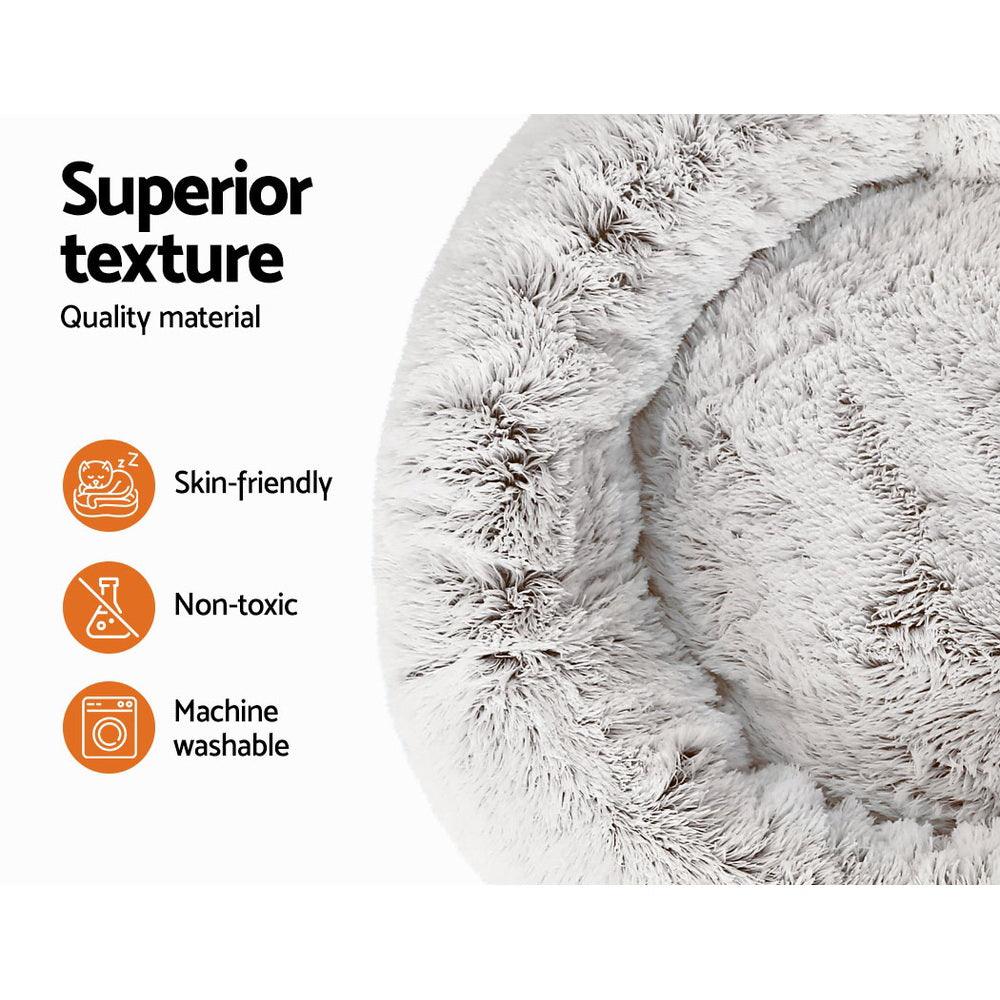 i.Pet Pet Bed Dog Cat 90cm Large Calming Soft Plush White Brown - Harrogates