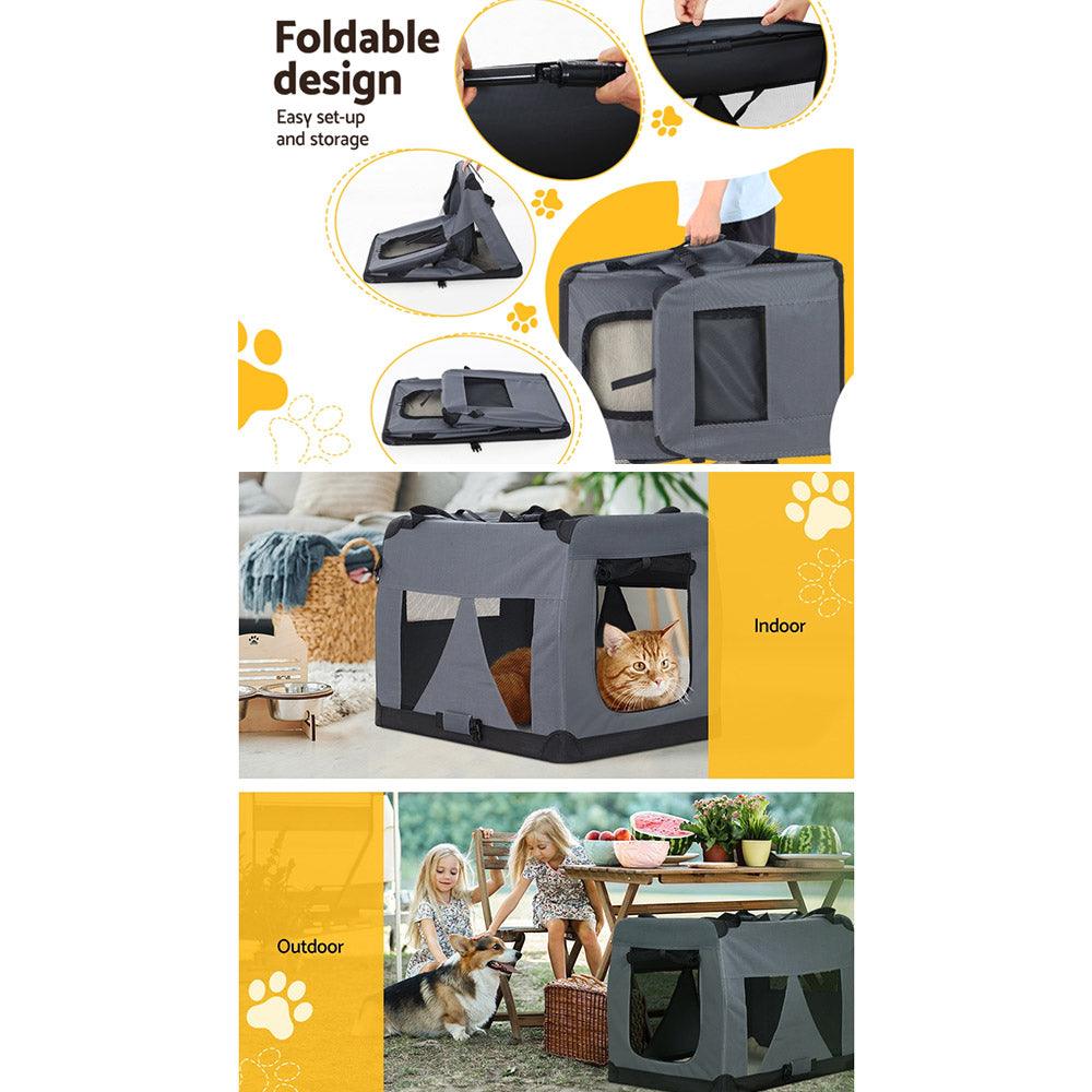 i.Pet Pet Carrier Soft Crate Dog Cat Travel 60x42CM Portable Foldable Car M - Harrogates