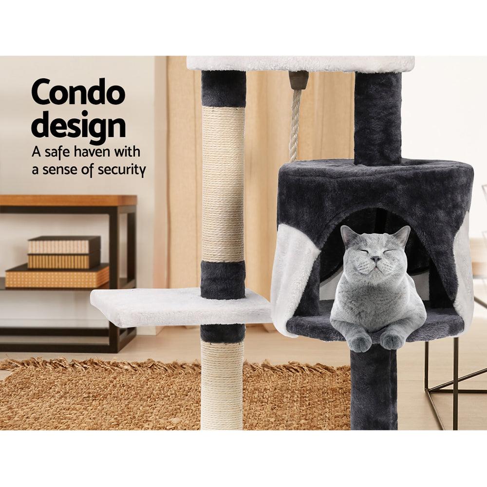i.Pet Cat Tree 112cm Tower Scratching Post Scratcher Wood Condo House Furniture - Harrogates