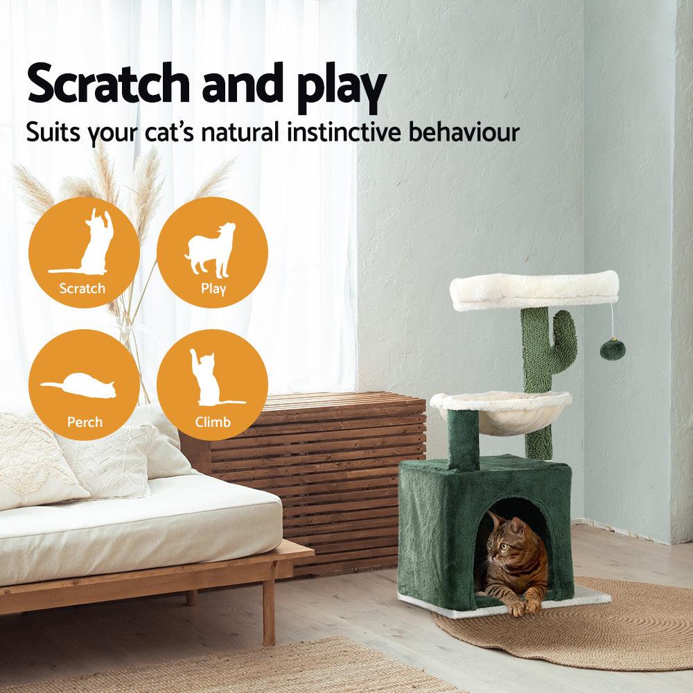 i.Pet Cat Tree 78cm Scratching Post Tower Scratcher Wood Condo House Bed Toys Green - Harrogates