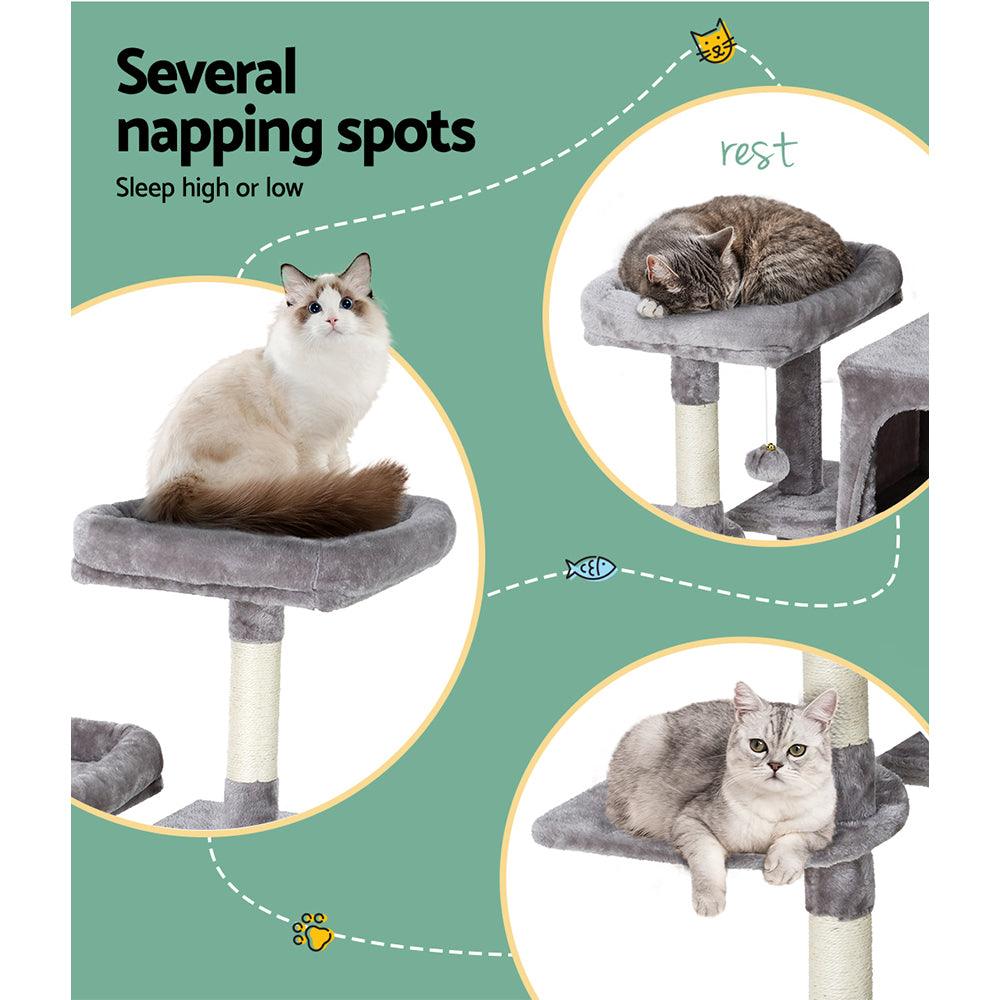 i.Pet Cat Tree 103cm Tower Scratching Post Scratcher Wood Condo House Trees Grey - Harrogates