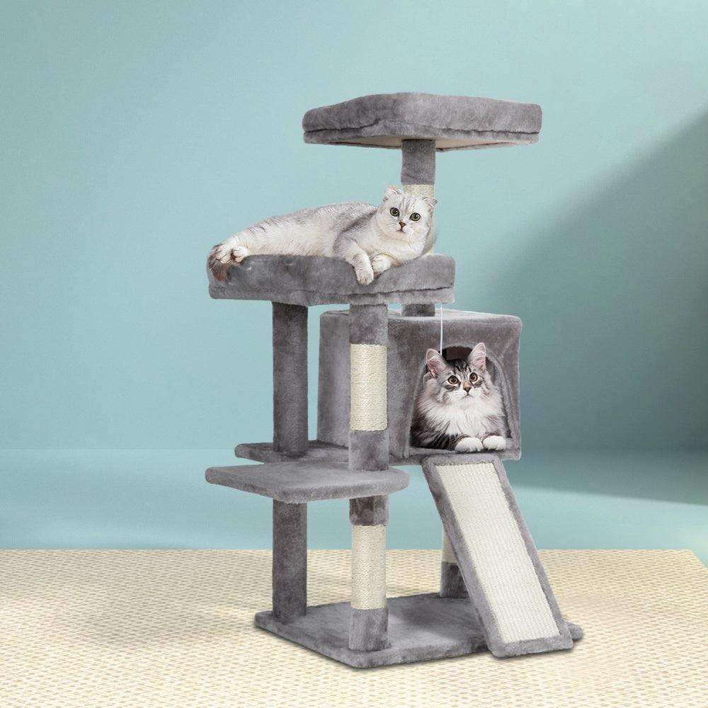 i.Pet Cat Tree 103cm Tower Scratching Post Scratcher Wood Condo House Trees Grey - Harrogates