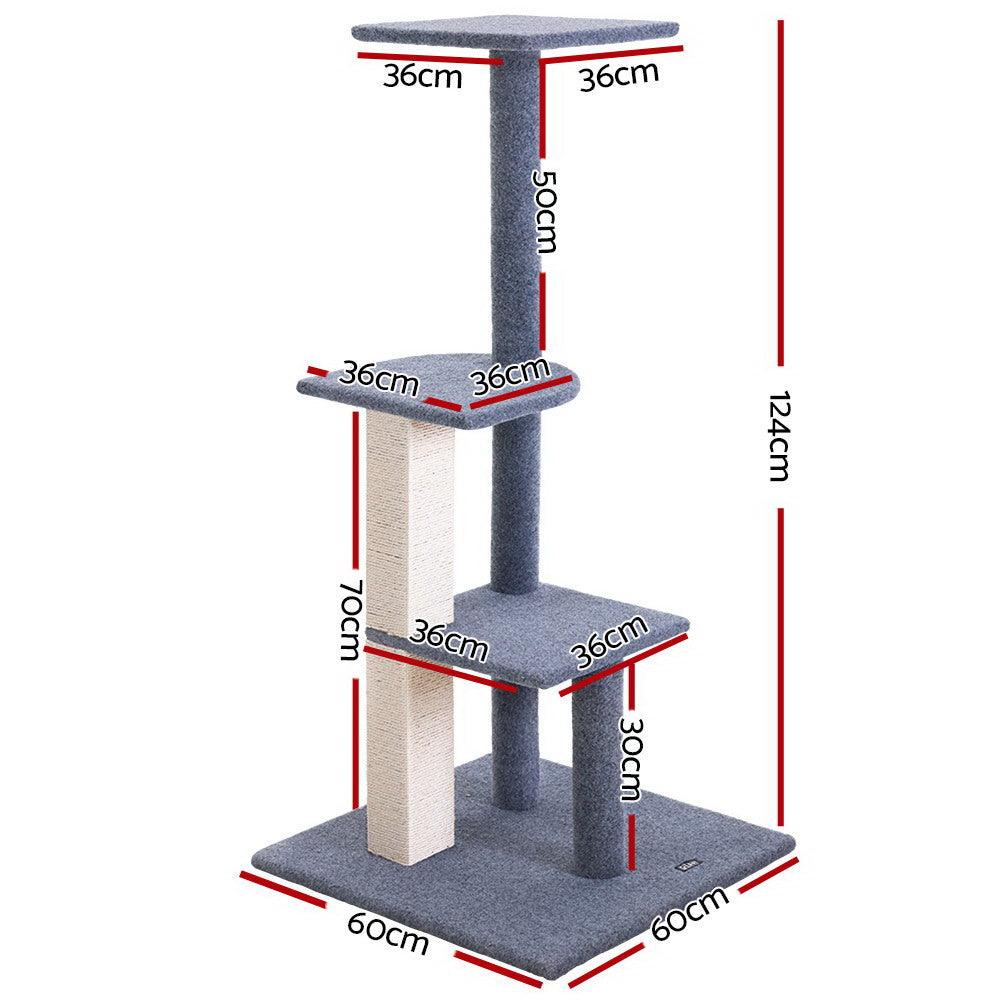i.Pet Cat Tree 124cm Scratching Post Tower Scratcher Trees Wood Condo Board - Harrogates