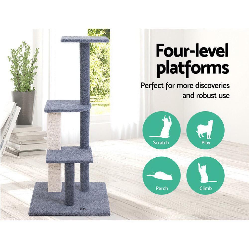 i.Pet Cat Tree 124cm Scratching Post Tower Scratcher Trees Wood Condo Board - Harrogates