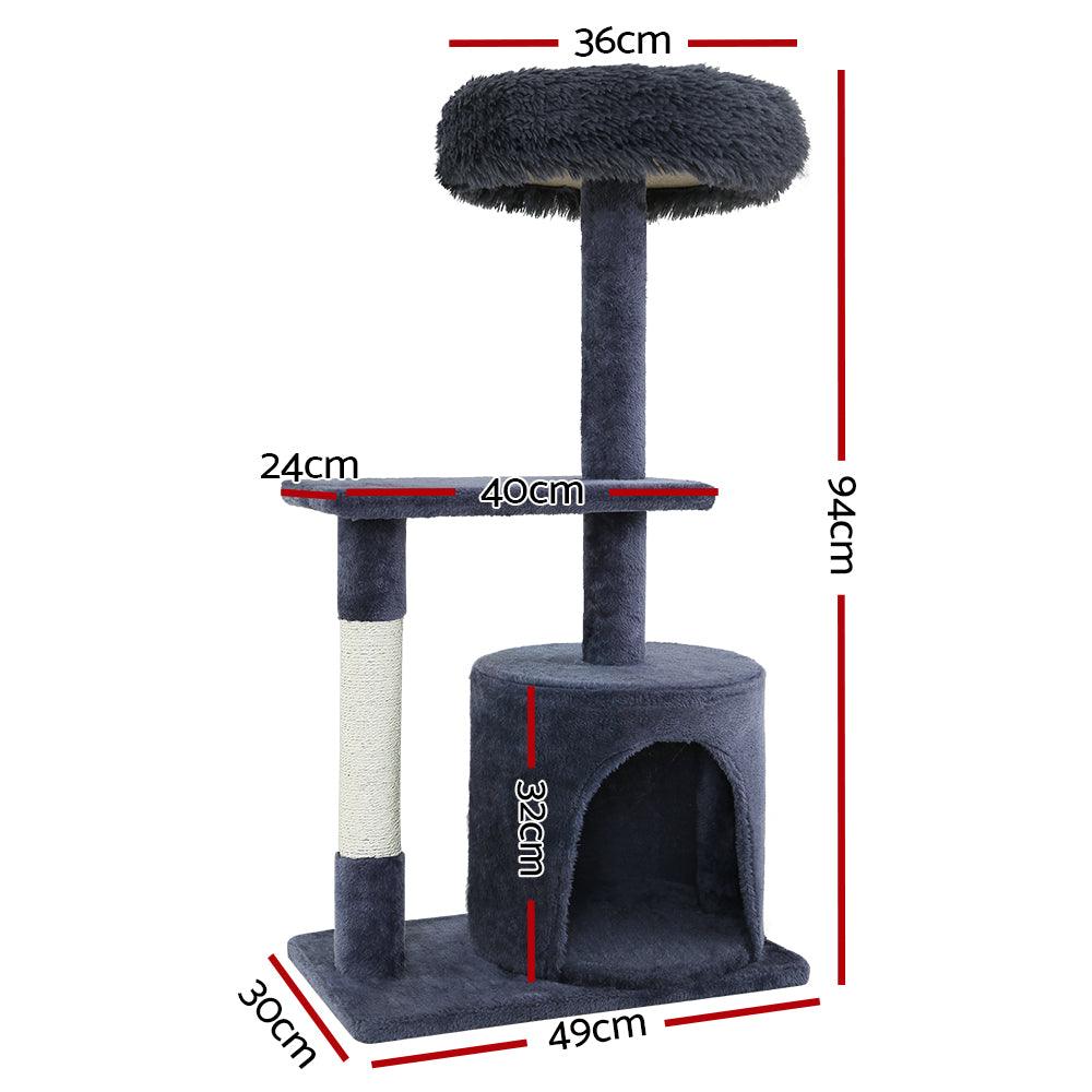 i.Pet Cat Tree 94cm Scratching Post Tower Scratcher Condo House Wood Trees Grey - Harrogates