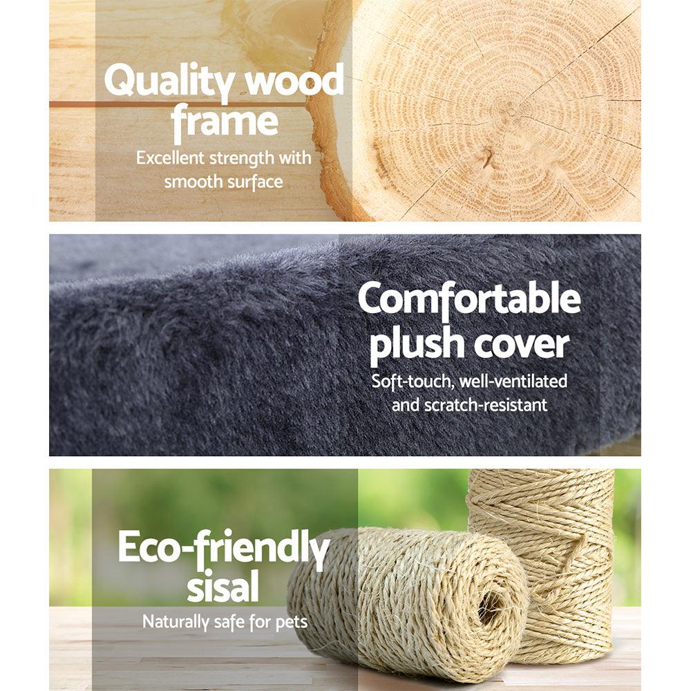i.Pet Cat Tree 94cm Scratching Post Tower Scratcher Condo House Wood Trees Grey - Harrogates