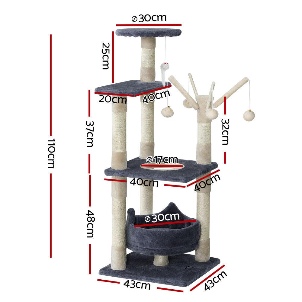 i.Pet Cat Tree 110cm Tower Scratching Post Scratcher Wood Condo House Bed Toys - Harrogates