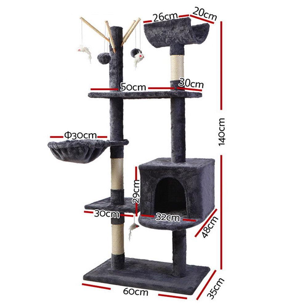 i.Pet Cat Tree 140cm Tower Scratching Post Scratcher Trees Toys Condo Bed Grey - Harrogates