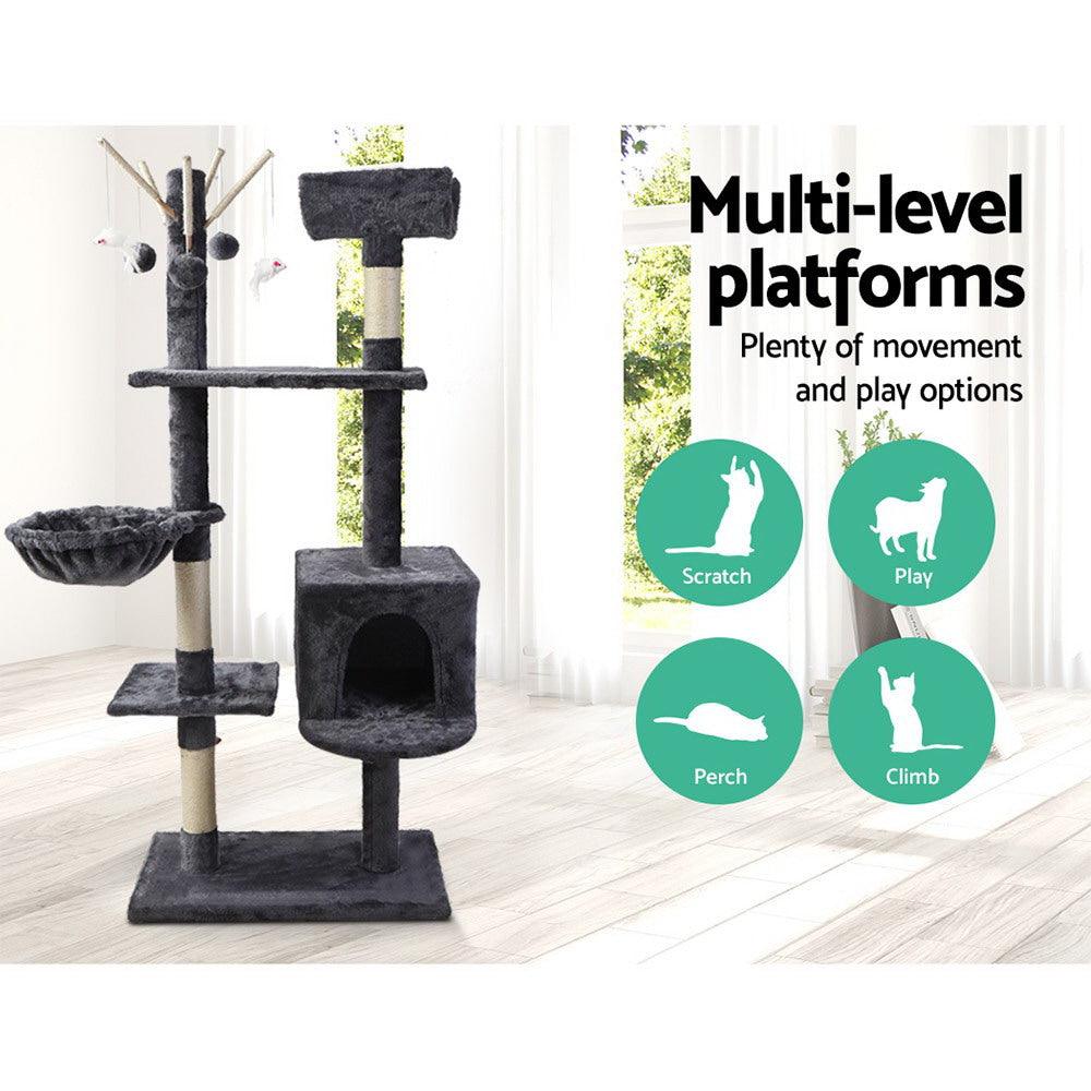 i.Pet Cat Tree 140cm Tower Scratching Post Scratcher Trees Toys Condo Bed Grey - Harrogates