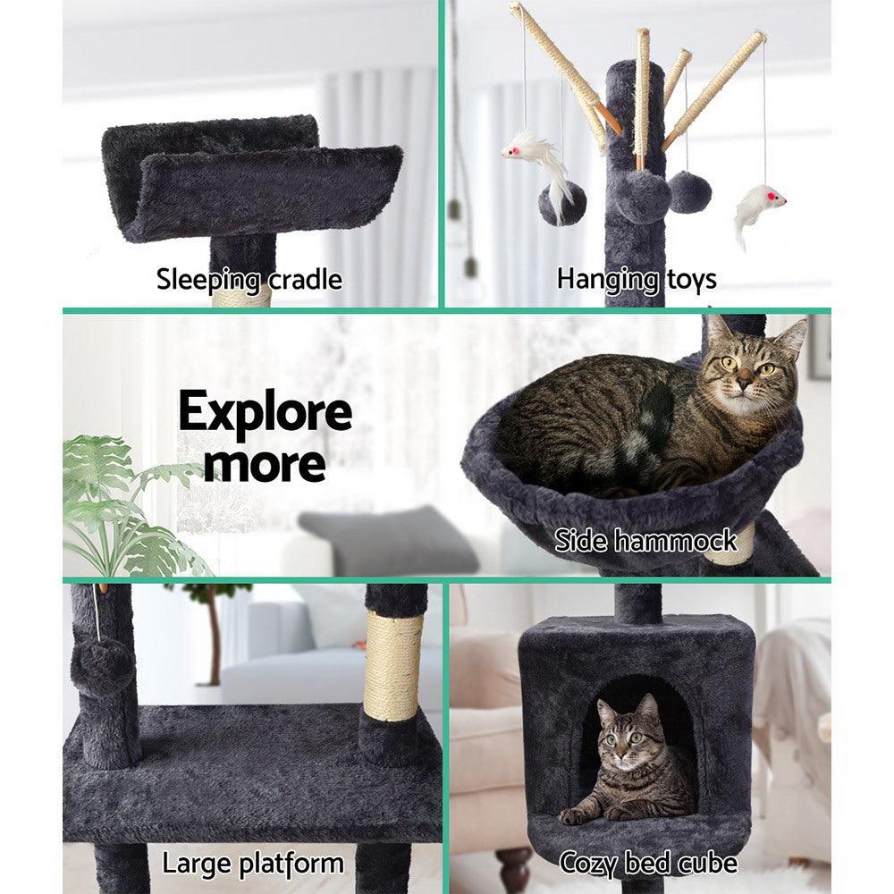 i.Pet Cat Tree 140cm Tower Scratching Post Scratcher Trees Toys Condo Bed Grey - Harrogates
