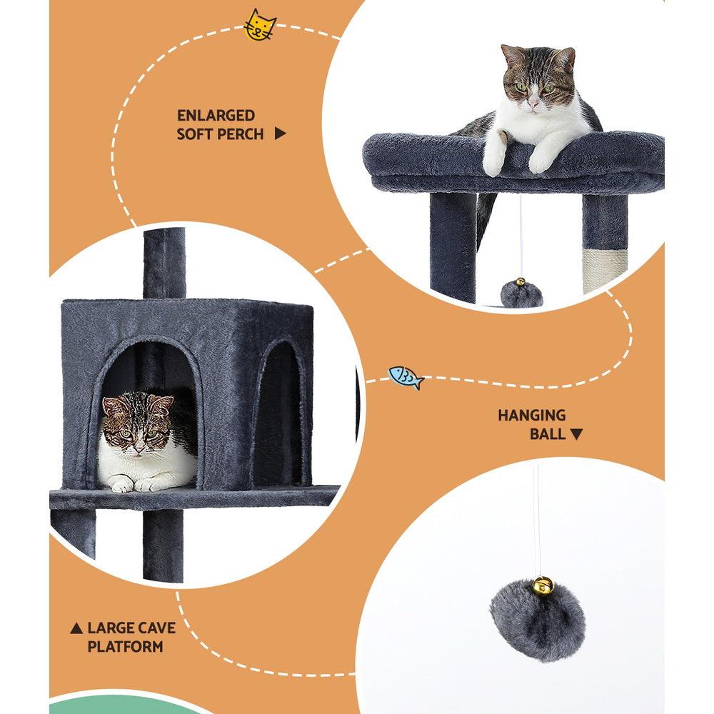 i.Pet Cat Tree Tower Scratching Post Scratcher 138cm Trees Condo House Grey - Harrogates