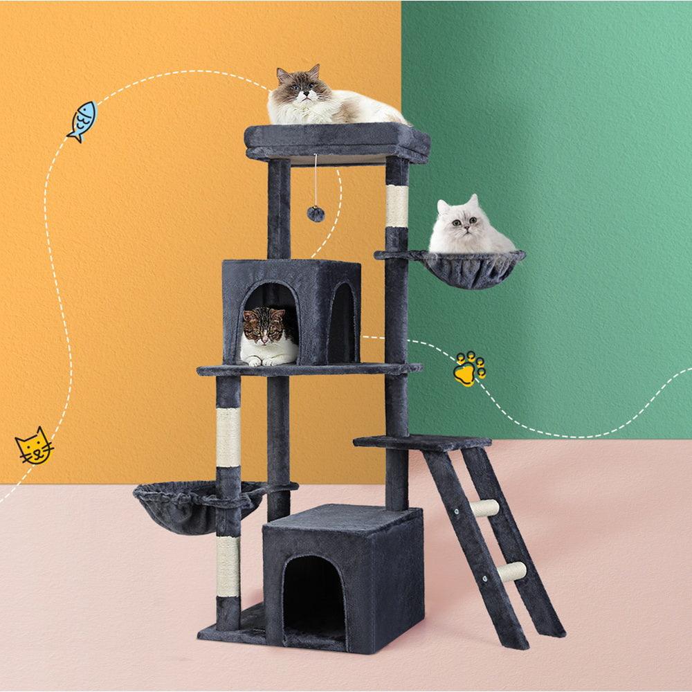 i.Pet Cat Tree Tower Scratching Post Scratcher 138cm Trees Condo House Grey - Harrogates