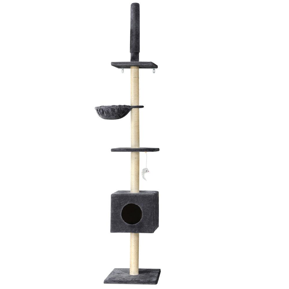 i.Pet Cat Tree 260cm Tower Scratching Post Scratcher Floor to Ceiling Cats Bed Dark Grey - Harrogates