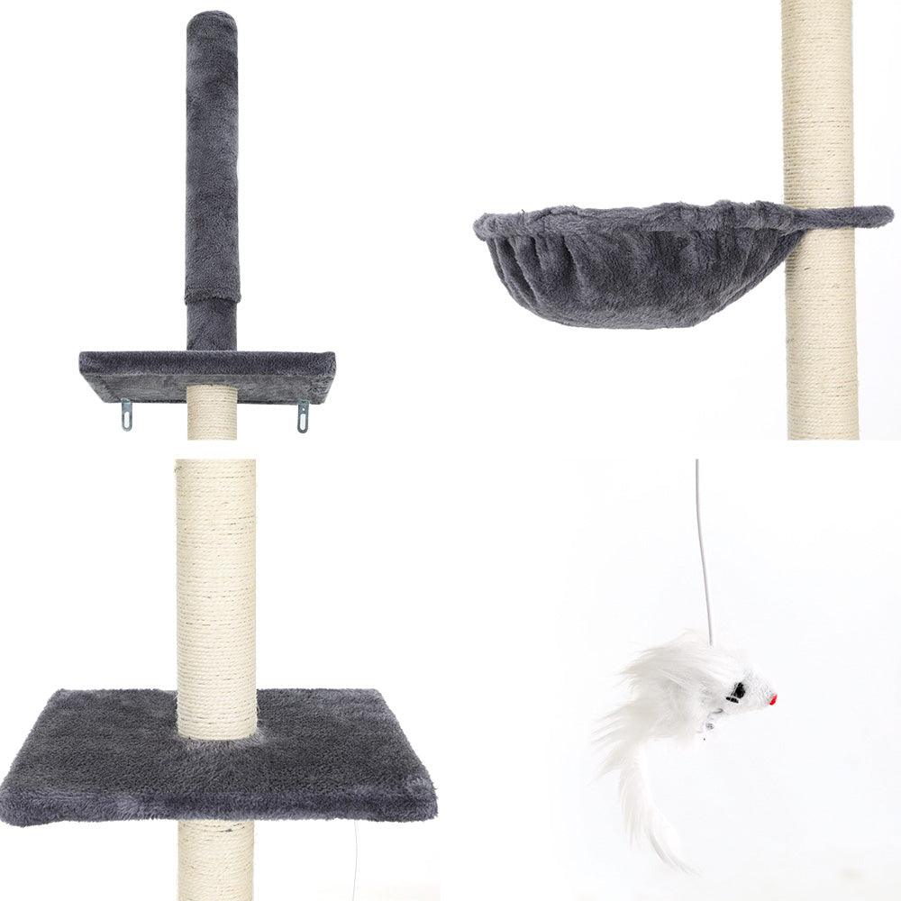 i.Pet Cat Tree 260cm Tower Scratching Post Scratcher Floor to Ceiling Cats Bed Dark Grey - Harrogates