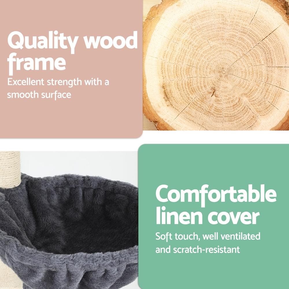 i.Pet Cat Tree 260cm Tower Scratching Post Scratcher Floor to Ceiling Cats Bed Dark Grey - Harrogates