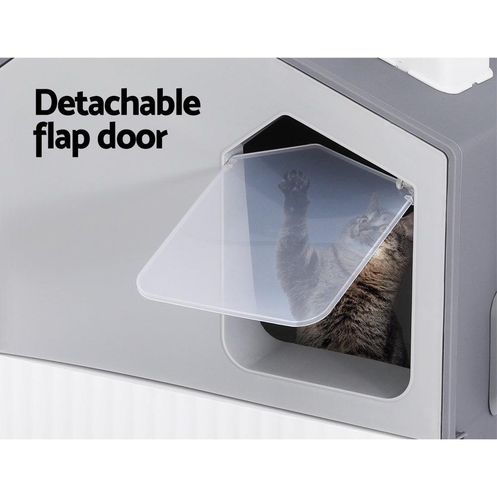 i.Pet Cat Litter Box Large Tray Kitty Toilet Fully Enclosed House Hooded Scoop Mat Grey - Harrogates