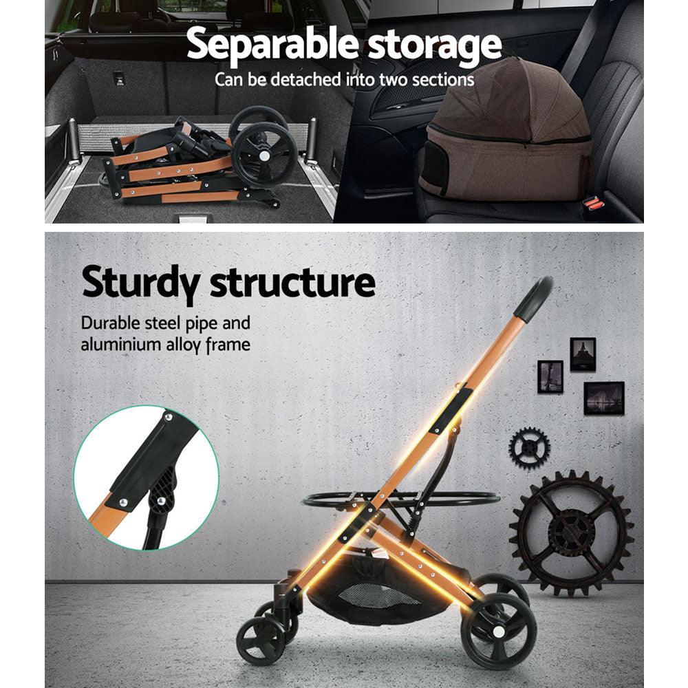 i.Pet Pet Stroller Dog Pram Large Cat Carrier Travel Foldable 4 Wheels Pushchair Double - Harrogates