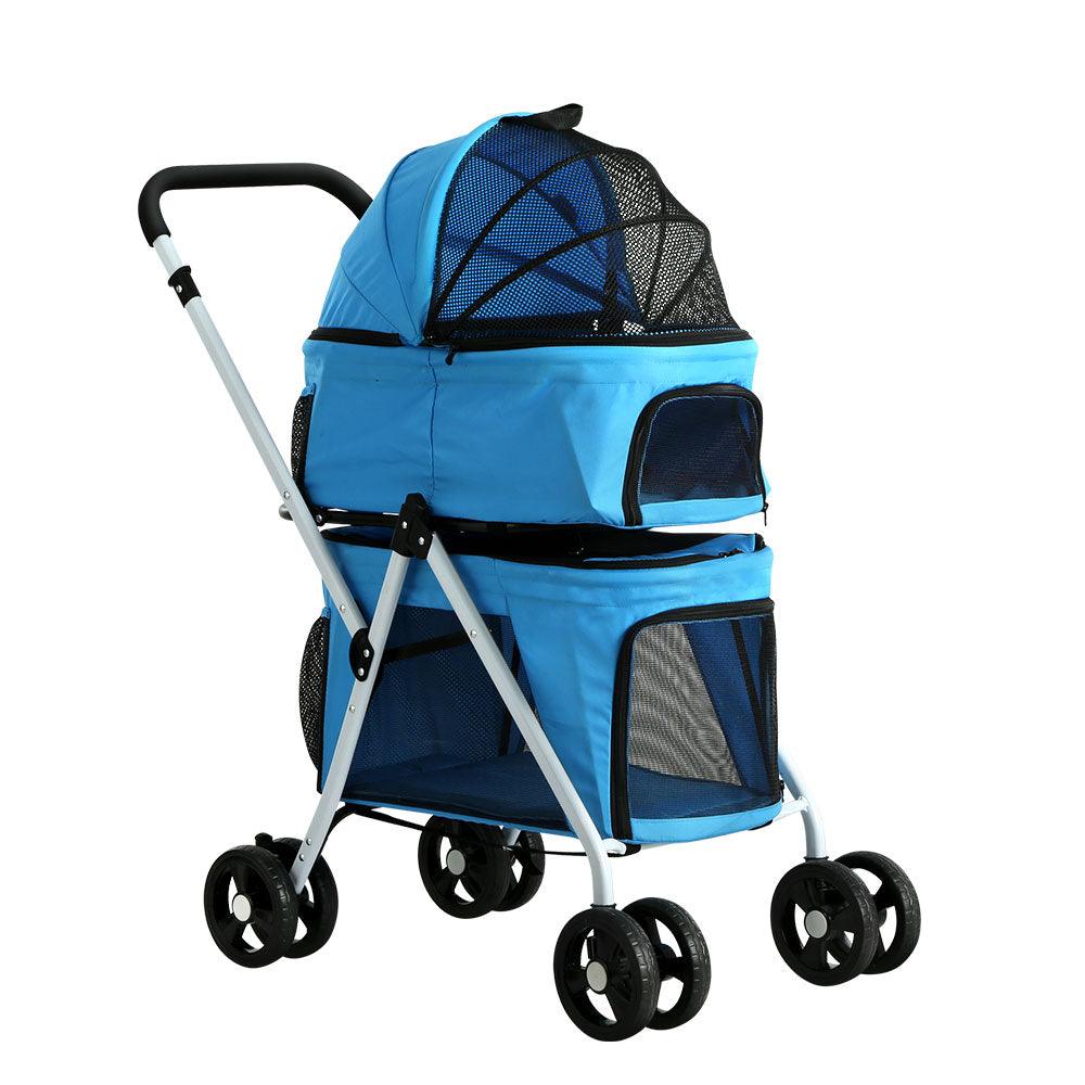 i.Pet Pet Stroller Dog Pram Large Cat Carrier Travel Foldable 4 Wheels Double - Harrogates