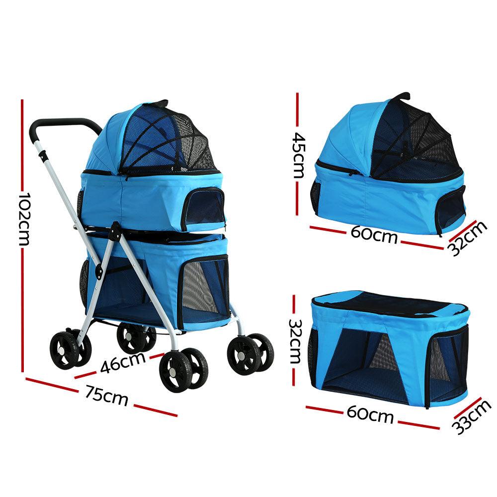 i.Pet Pet Stroller Dog Pram Large Cat Carrier Travel Foldable 4 Wheels Double - Harrogates