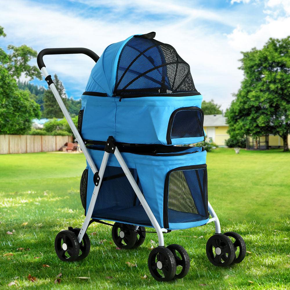 i.Pet Pet Stroller Dog Pram Large Cat Carrier Travel Foldable 4 Wheels Double - Harrogates