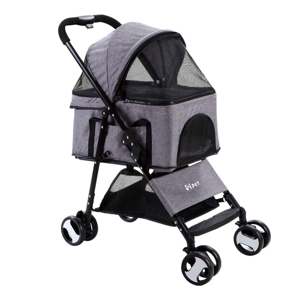 i.Pet Pet Stroller Dog Pram Cat Carrier Travel Large Pushchair Foldable 4 Wheels Grey - Harrogates