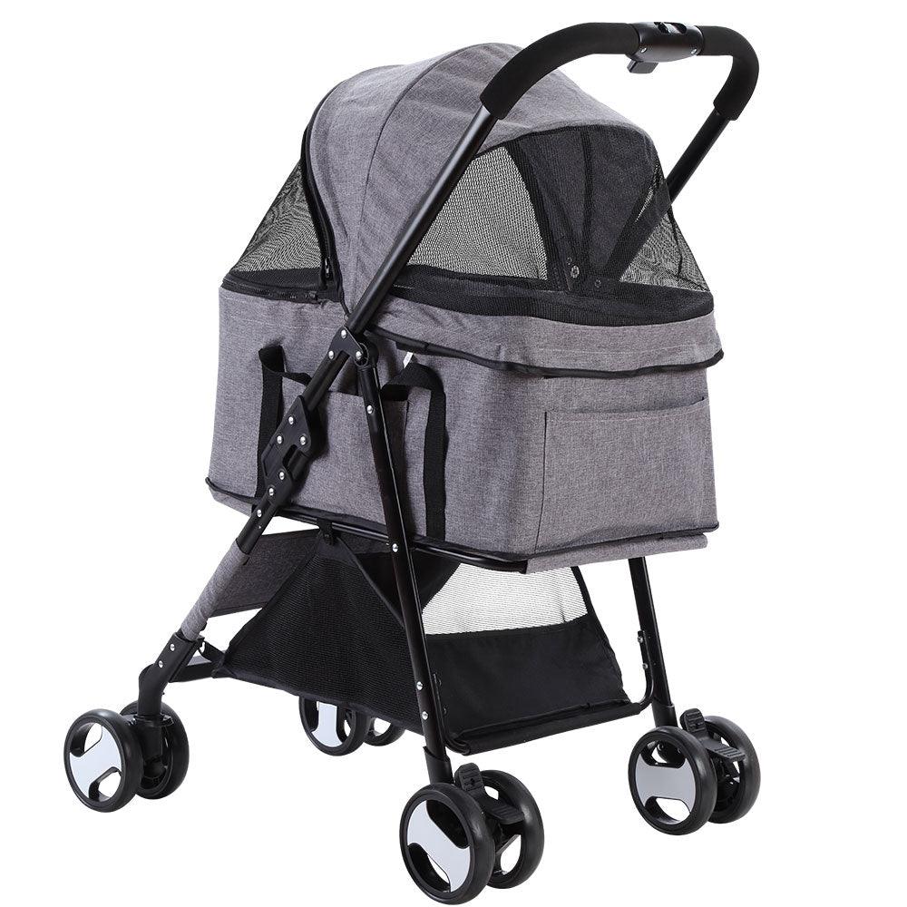i.Pet Pet Stroller Dog Pram Cat Carrier Travel Large Pushchair Foldable 4 Wheels Grey - Harrogates