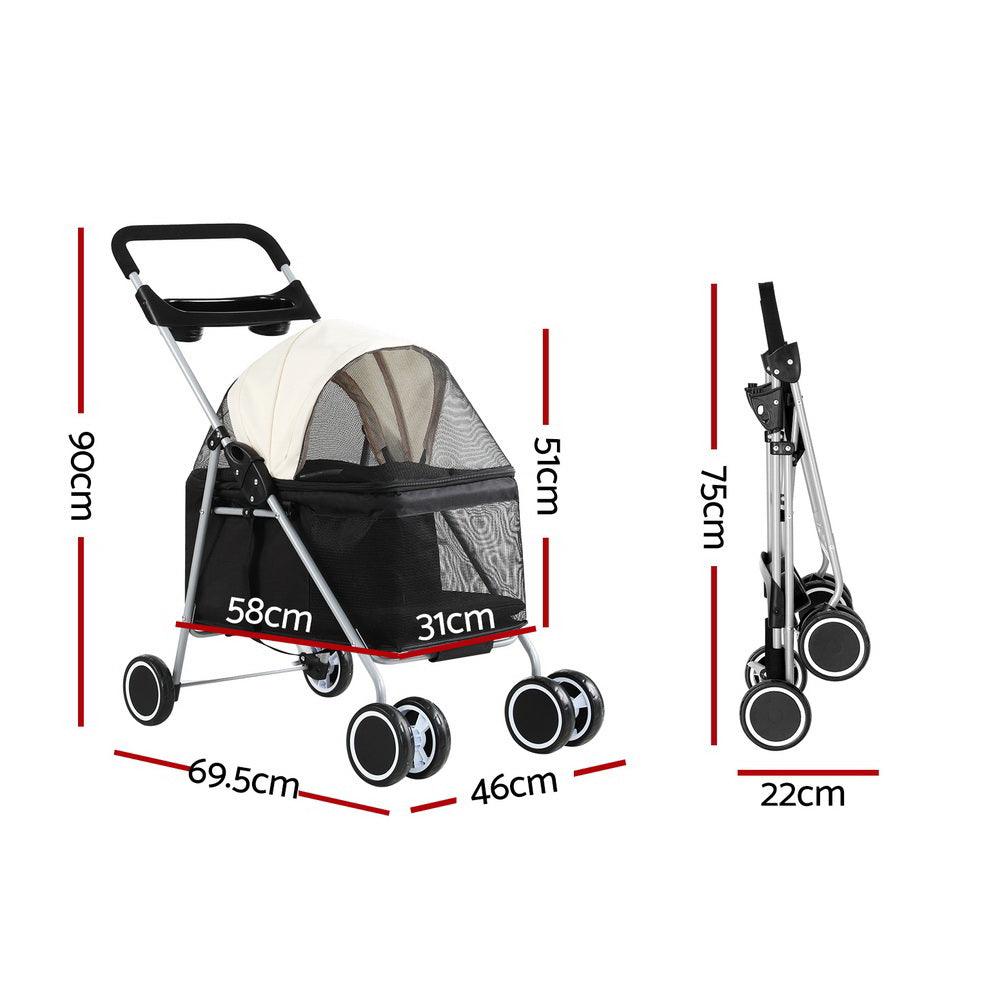 i.Pet Pet Stroller Pram Dog Cat Carrier Cage Large Travel Pushchair Foldable 4 Wheels - Harrogates