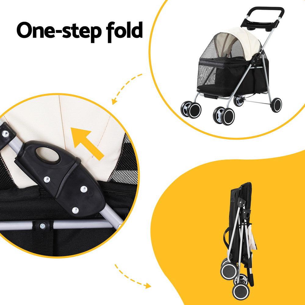 i.Pet Pet Stroller Pram Dog Cat Carrier Cage Large Travel Pushchair Foldable 4 Wheels - Harrogates