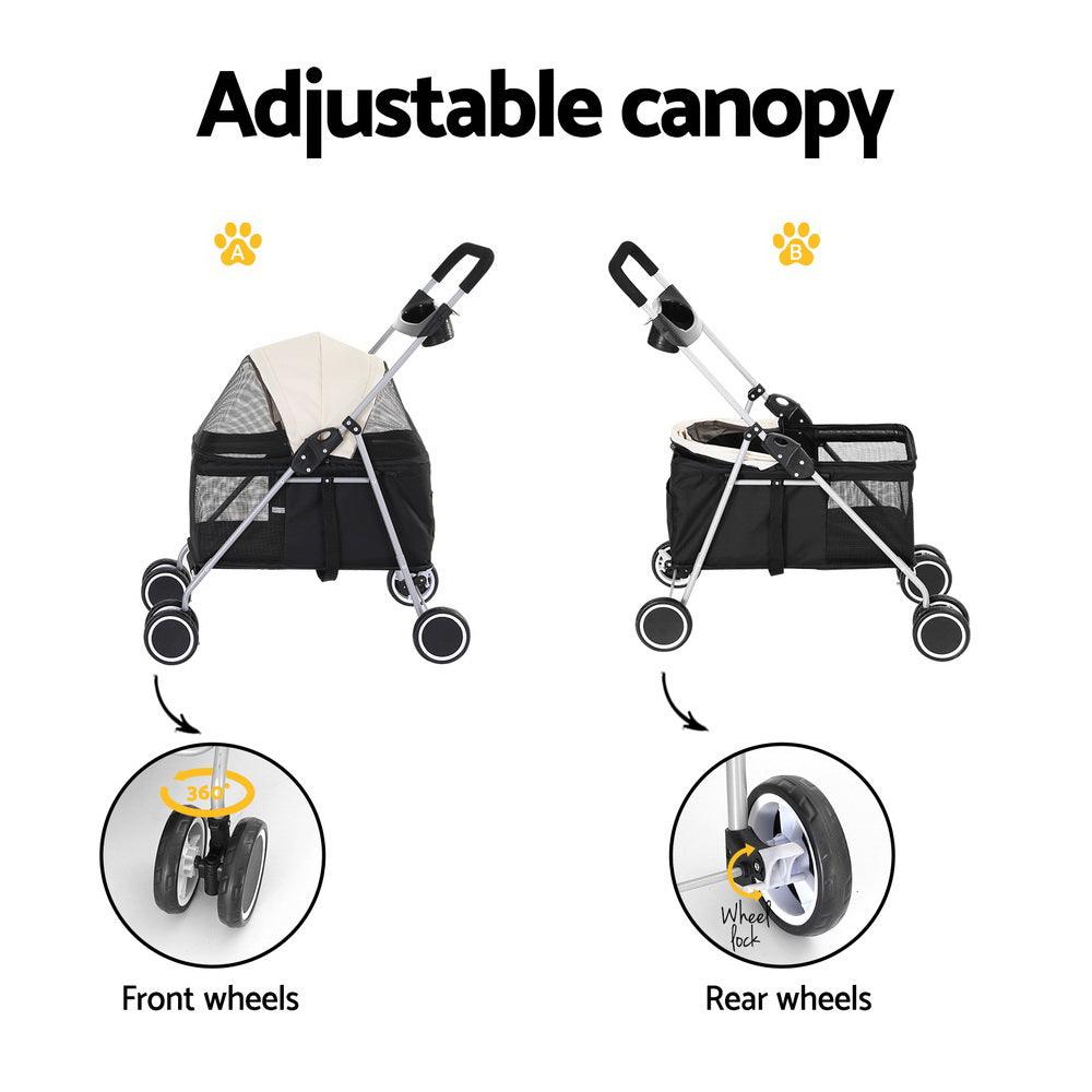 i.Pet Pet Stroller Pram Dog Cat Carrier Cage Large Travel Pushchair Foldable 4 Wheels - Harrogates