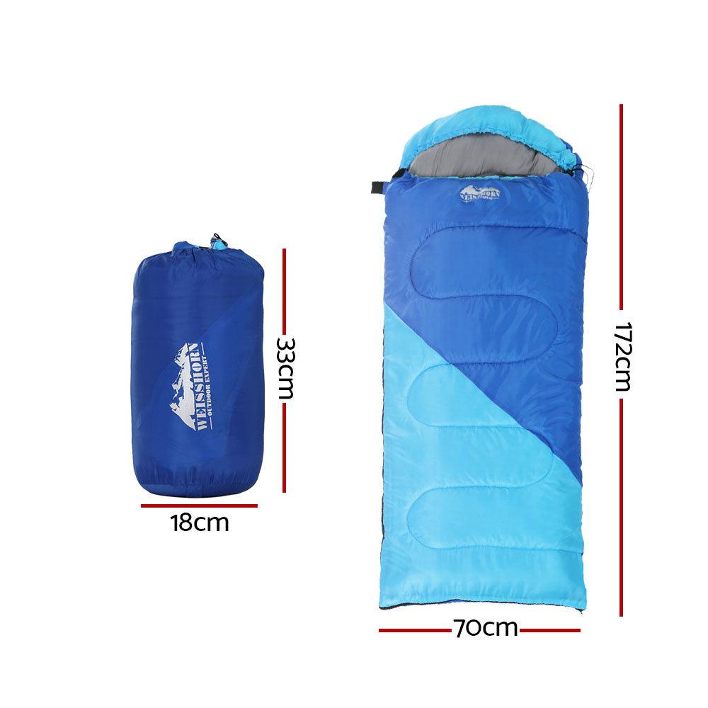 Weisshorn Sleeping Bag Kids Single 172cm Thermal Camping Hiking Blue - Harrogates