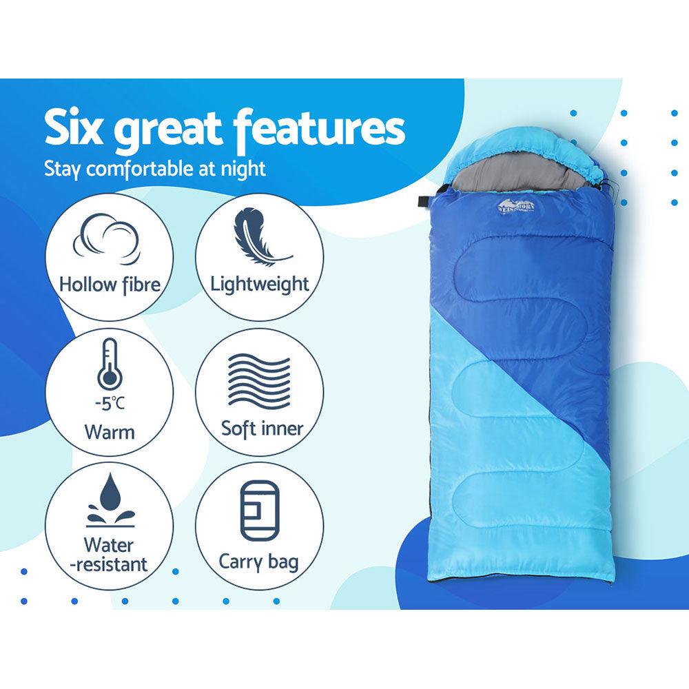Weisshorn Sleeping Bag Kids Single 172cm Thermal Camping Hiking Blue - Harrogates