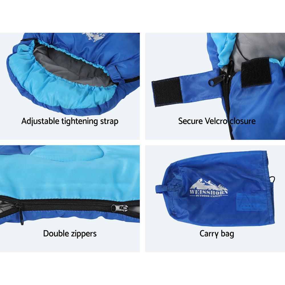 Weisshorn Sleeping Bag Kids Single 172cm Thermal Camping Hiking Blue - Harrogates