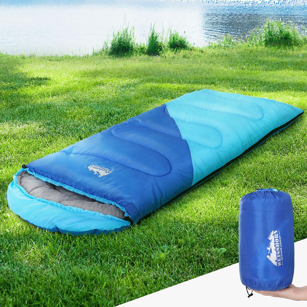 Weisshorn Sleeping Bag Kids Single 172cm Thermal Camping Hiking Blue - Harrogates