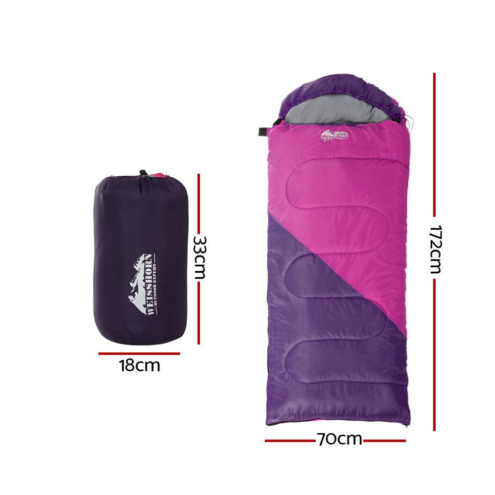 Weisshorn Sleeping Bag Kids Single 172cm Thermal Camping Hiking Pink - Harrogates