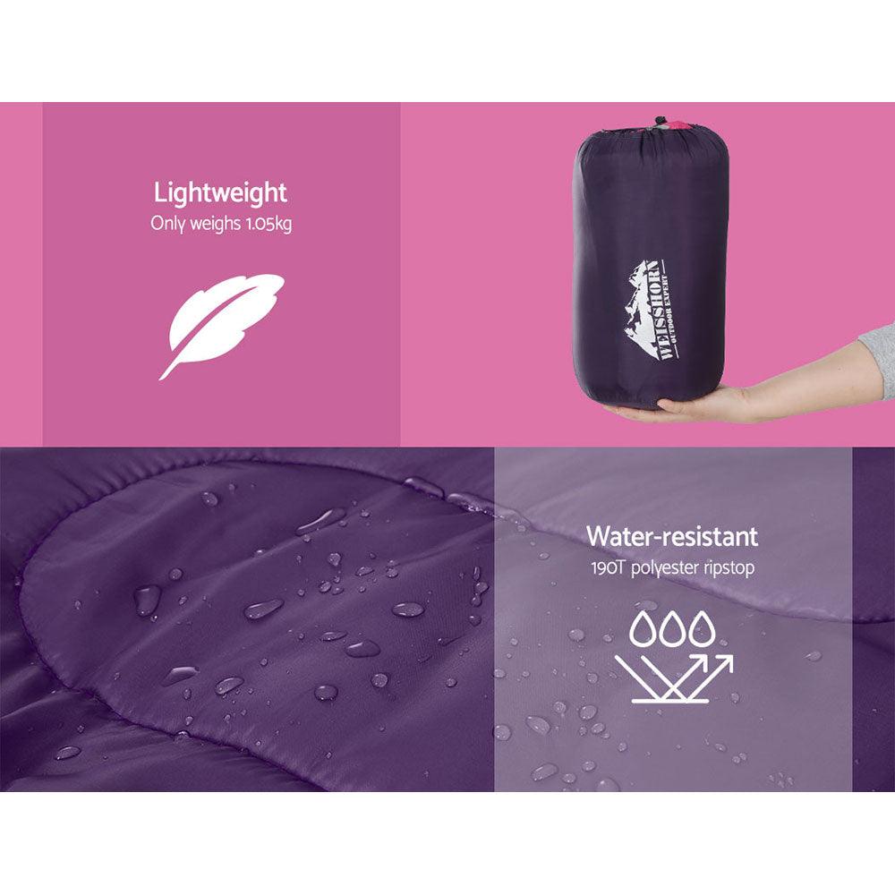 Weisshorn Sleeping Bag Kids Single 172cm Thermal Camping Hiking Pink - Harrogates