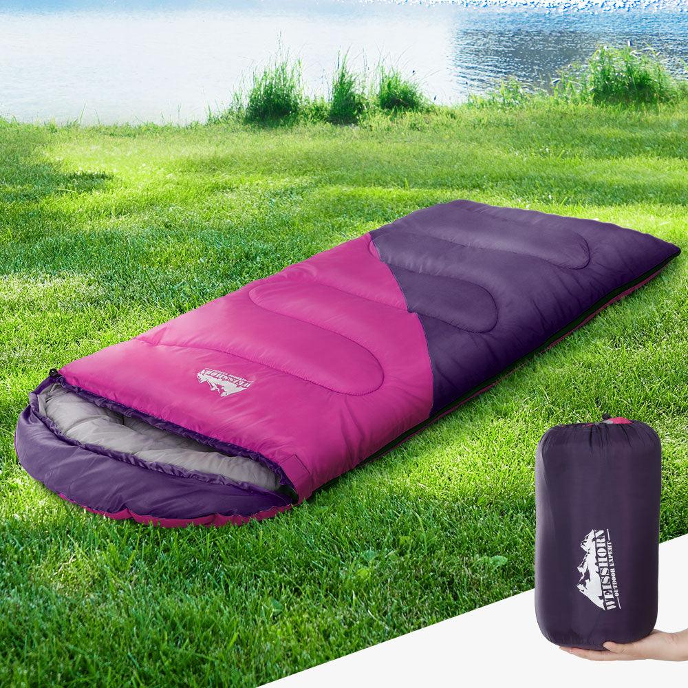 Weisshorn Sleeping Bag Kids Single 172cm Thermal Camping Hiking Pink - Harrogates
