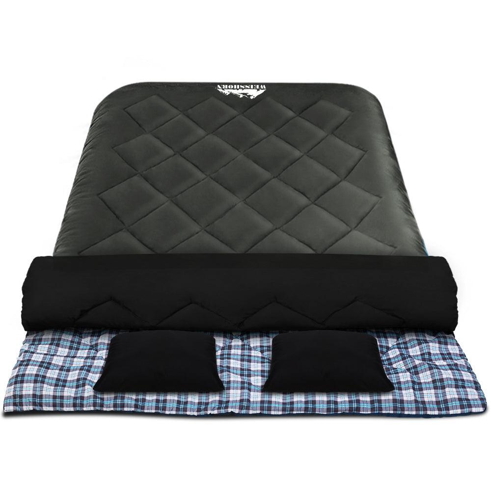 Weisshorn Sleeping Bag Double Pillow Thermal Camping Hiking Tent Grey -10°C - Harrogates