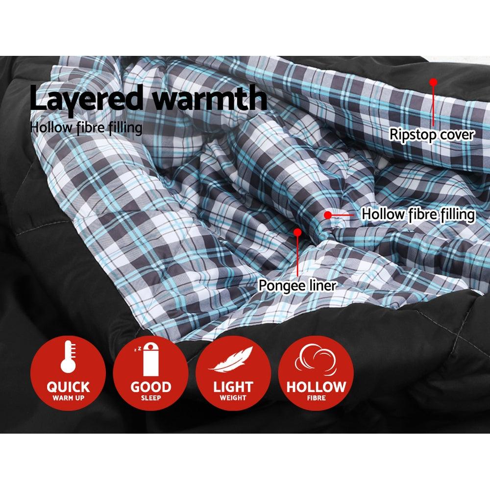 Weisshorn Sleeping Bag Double Pillow Thermal Camping Hiking Tent Grey -10°C - Harrogates